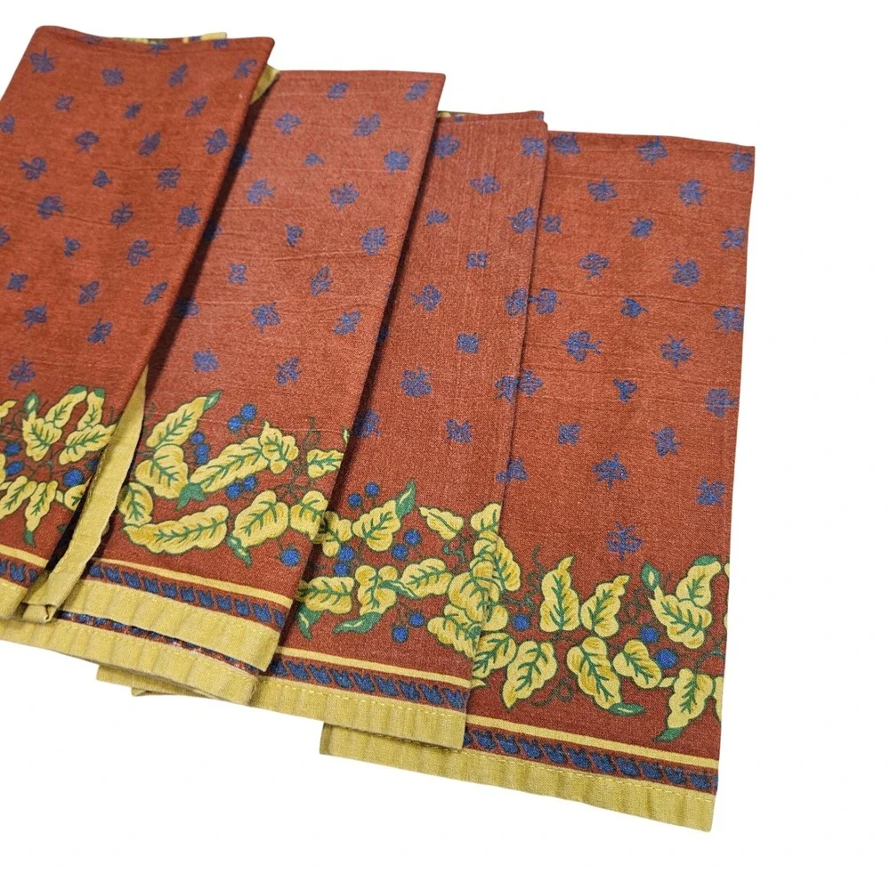 Set of 4 French Country Berry Leaf Print Cotton Napkins‎ Dinner Table Decor